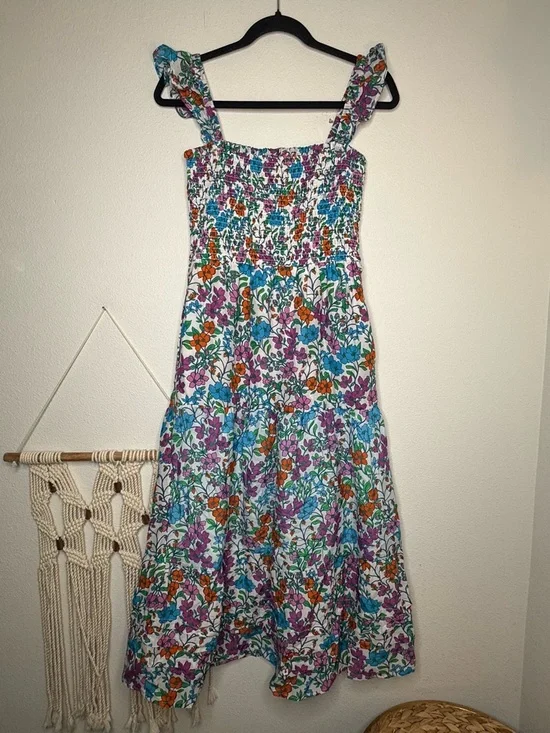 Anthropologie Roller Rabbit Dress Blomst Doe Silk Cotton Floral Shirred Sundress - Picture 6 of 12